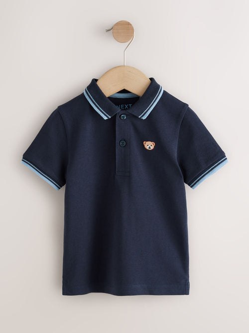 Navy Blue Bear Embroidery Short Sleeve Polo Shirt (3mths-7yrs)