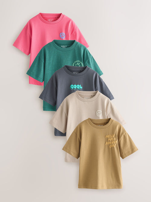 Green/Charcoal/Stone/Pink/Brown Small Short Sleeve Graphic T-Shirts 5 Pack (3mths-7yrs)