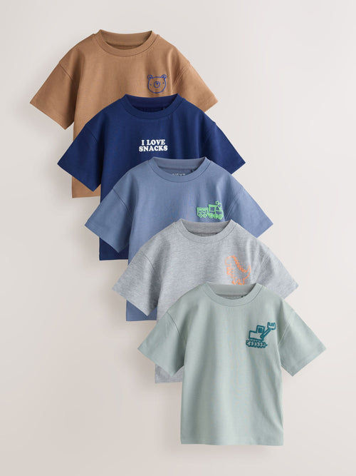 Blue/Charcoal/Green/Brown/Grey Small Short Sleeve Graphic T-Shirts 5 Pack (3mths-7yrs)