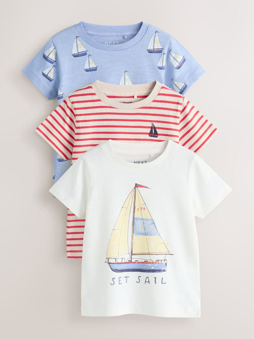 Blue Boat Short Sleeve Graphic T-Shirts 3 Pack (3mths-7yrs)