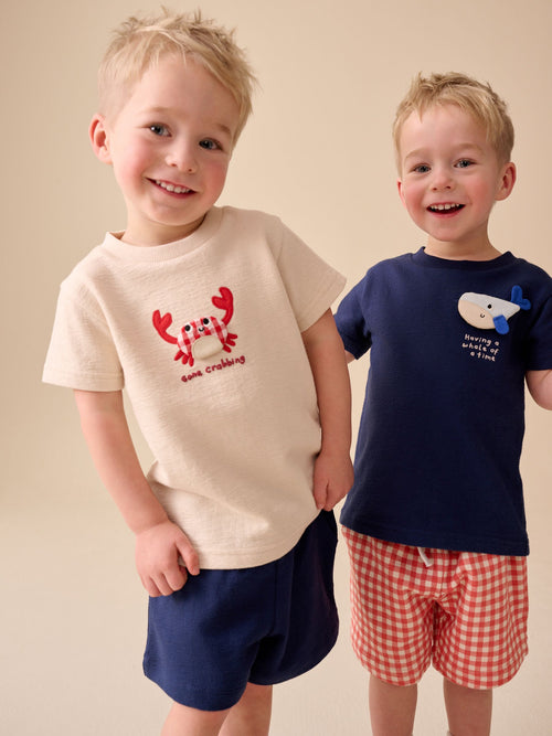 Navy/Cream Padded Sea Animals Short Sleeve T-Shirt and Shorts Set 2 Pack (3mths-7yrs)