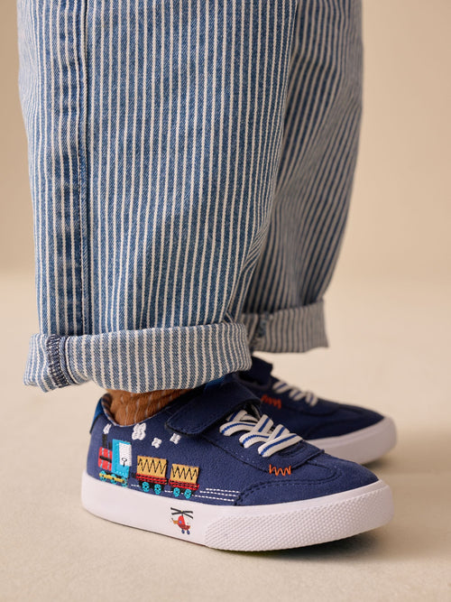 Navy Transport Standard Fit (F) Touch Fastening Elastic Lace Trainers