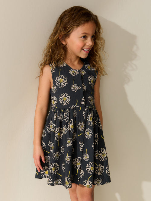 Monochrome Floral Stripe Short Sleeve Button Through Dress (3-16yrs)