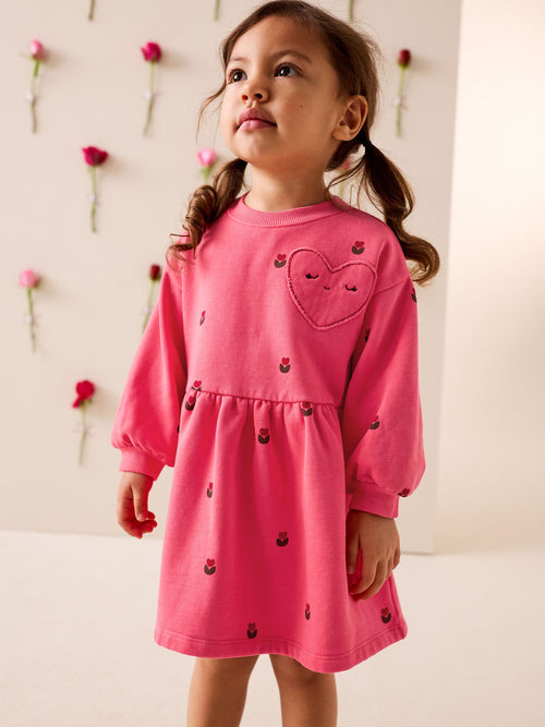 Pink Hearts Long Sleeve Sweat Dress (3mths-7yrs)