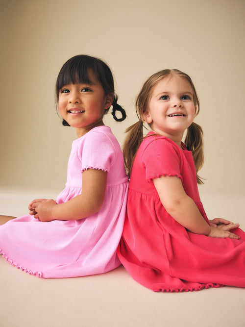 Pink Short Sleeve Ribbed Dresses 2 Pack (3mths-7yrs)