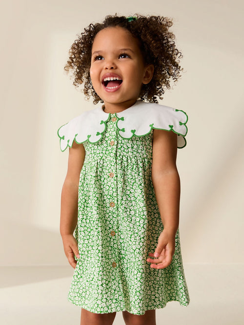 Green Ditsy Collared Summer Dress (3mths-7yrs)