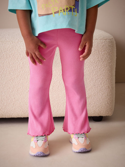 Bright Sugar Pink Rib Flare Leggings (3mths-7yrs)