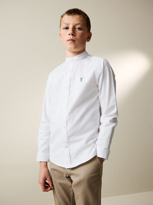 White Long Sleeve Grandad Collar Oxford Shirt (3-16yrs)