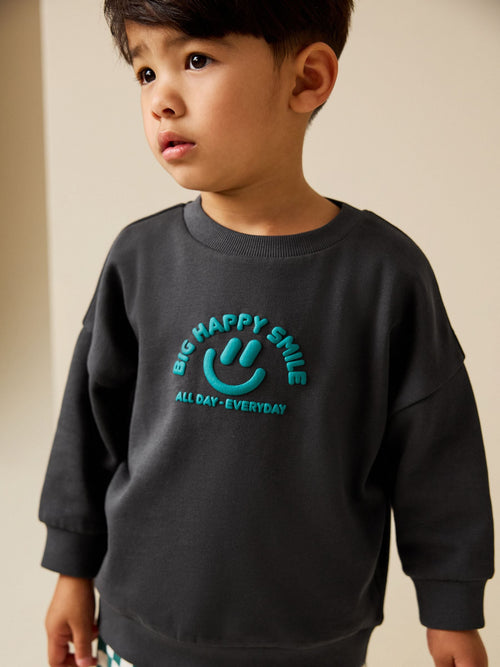 Dark Grey Printed Crew Neck Sweat Top (3mths-7yrs)