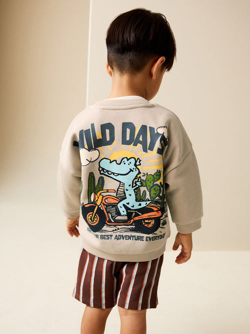 Ecru Wild Days Crew Neck Sweatshirt and Shorts Set (3mths-7yrs) (3mths-7yrs)
