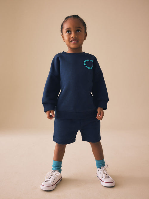 Navy Big Smile Crew Neck Sweatshirt and Shorts Set (3mths-7yrs)