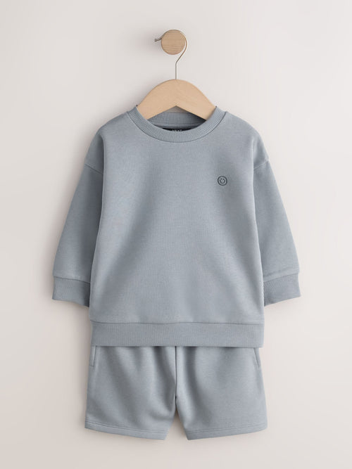 Grey Single Plain Crew Neck Sweatshirt and Shorts Set (3mths-7yrs)