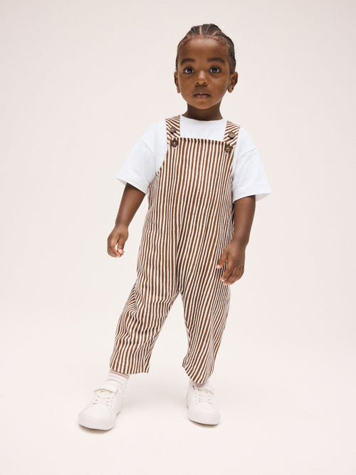 Brown and White Stripe Dungarees and T-Shirt Set (3mths-7yrs)
