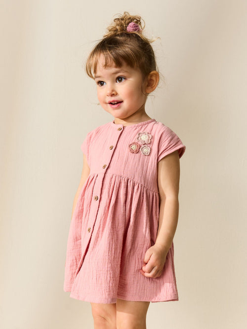 Blush Pink Textured Short Sleeve Dress (3mths-8yrs)