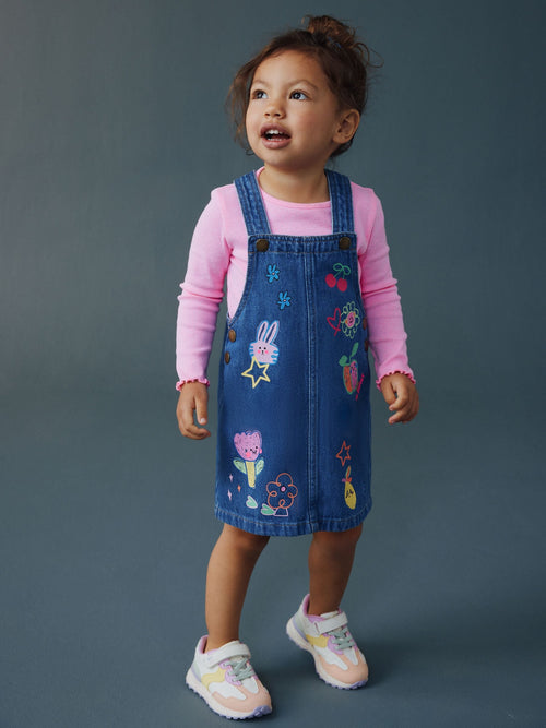 Mid Blue Character Denim Pinafore Dress (3mths-8yrs)