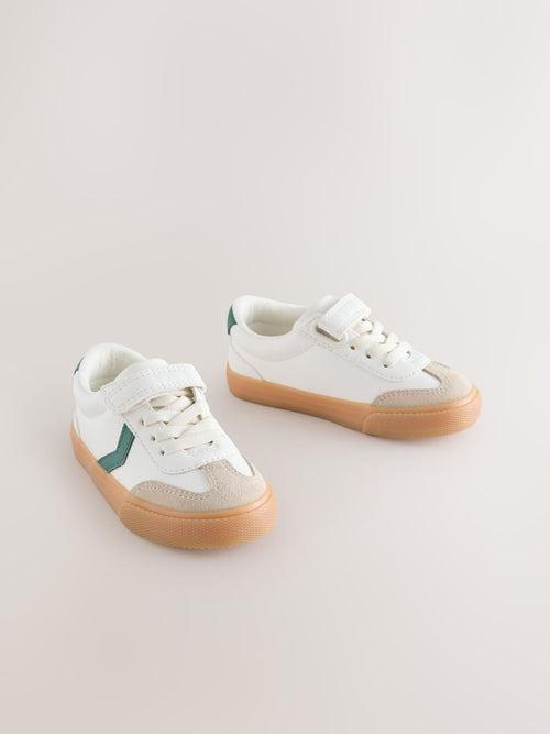 White/Green Wide Fit (G) Touch Fastening Elastic Lace Trainers