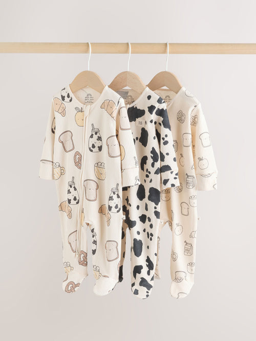 Neutral Brunch 3 Pack Two Way Zip Baby Sleepsuit (0-2yrs)