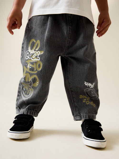 Grey Graffiti Barrel Jeans (3mths-7yrs)