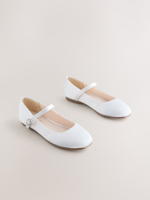 White Stain Resistant Satin Standard Fit (F) Mary Jane Occasion Shoes