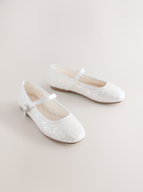 White Glitter Standard Fit (F) Mary Jane Occasion Shoes