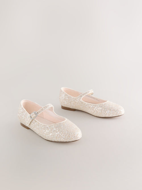 Ivory Glitter Mary Jane Flower Girl Occasion Shoes