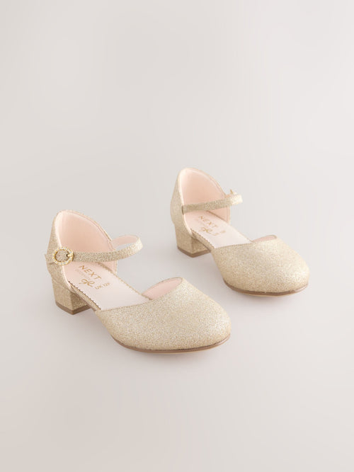 Gold Glitter Standard Fit (F) Two Part Heeled Shoes
