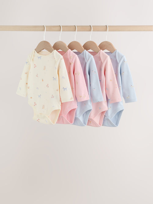Multi Pastel Character 5 Pack Long Sleeve Baby Bodysuits