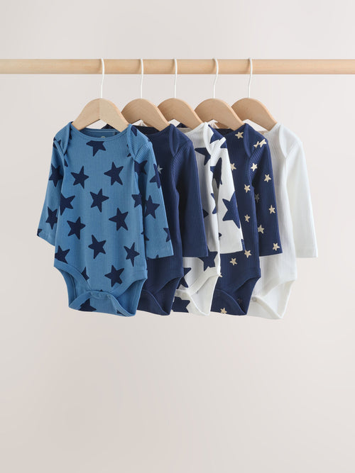 Navy Star Long Sleeve Bodysuits 5 Pack