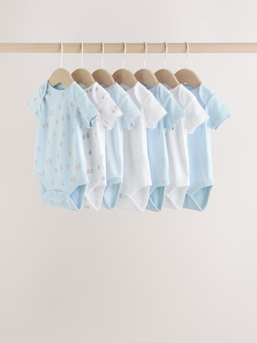 Blue 7 Pack Short Sleeve Baby Bear Bodysuit
