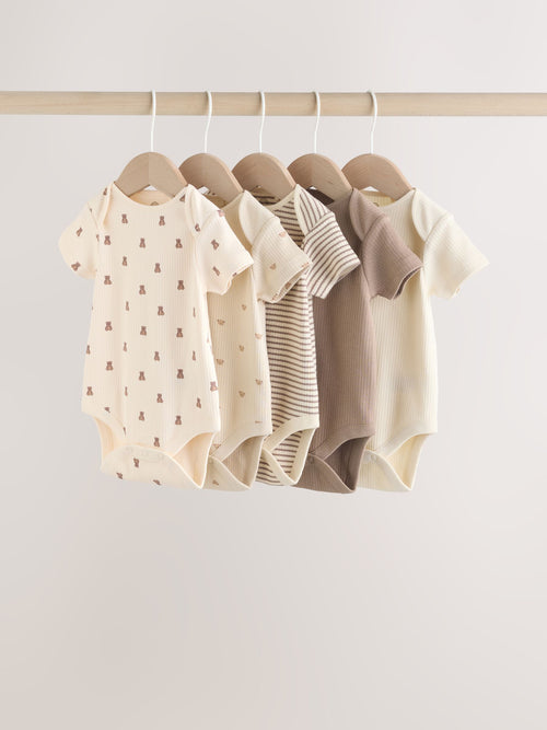 Brown Bear Short Sleeve Baby Bodysuits 5 Pack