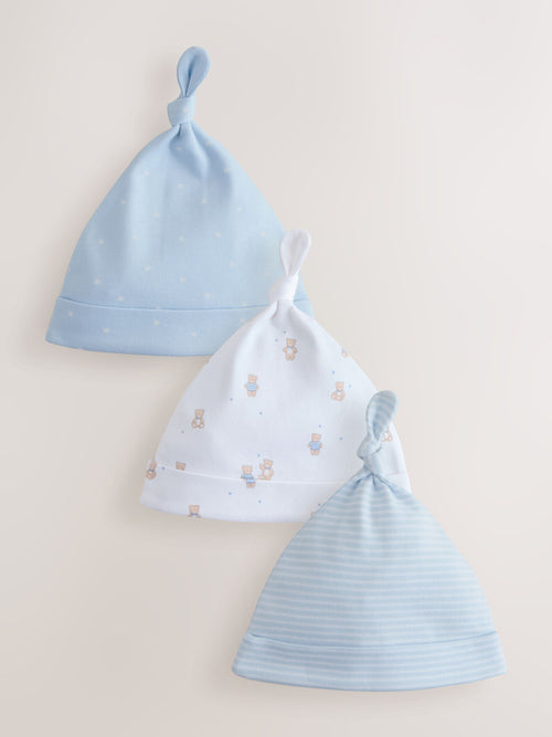 Blue Tie Top Baby Hats 3 Pack (0-12mths)