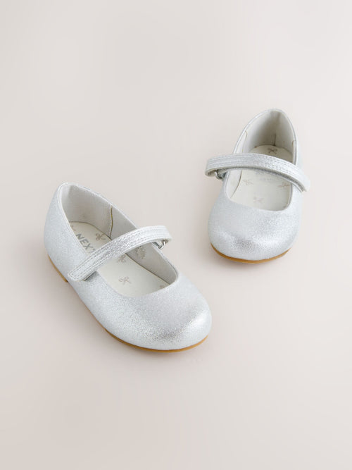 Silver Wide Fit (G) Mary Jane Touch Fastening Occasion Shoes