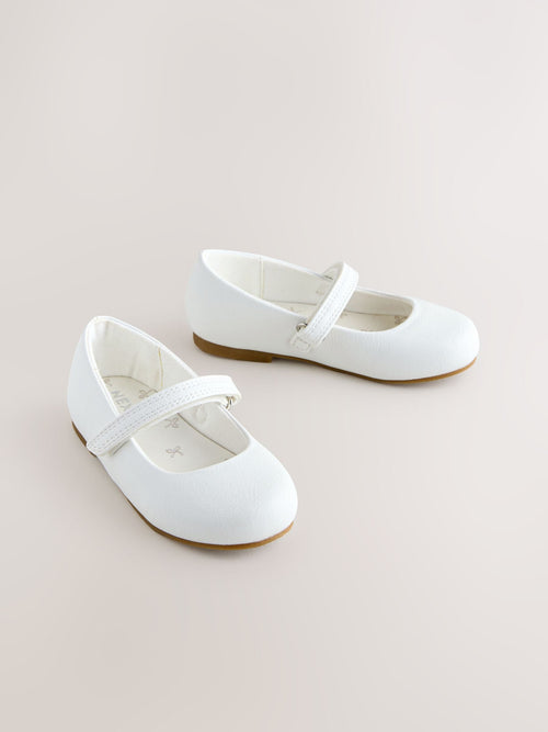 White Wide Fit (G) Mary Jane Touch Fastening Occasion Shoes