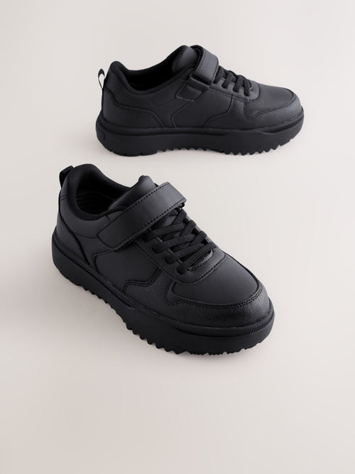 Black Waterproof Touch Fastening Elastic Lace School Shoes