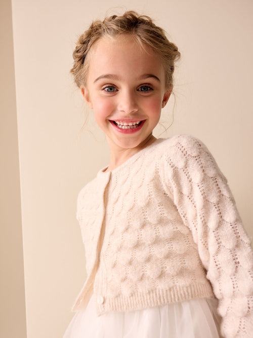 Champagne Occasion Bridesmaid Knitted Feather Cardigan Shrug (3mths-16yrs)