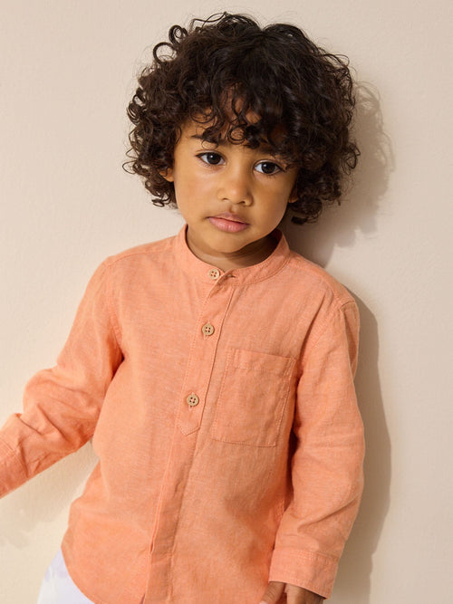 Orange Grandad Collar Linen Mix Shirt (3mths-7yrs)