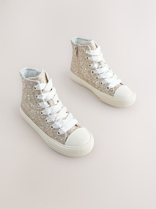 Ivory Glitter Standard Fit (F) Lace-Up High Top Trainers
