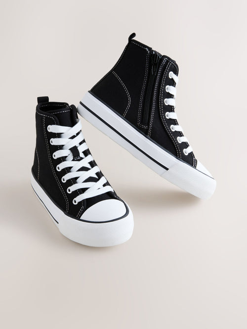 Black Canvas Standard Fit (F) Lace Up High Top Trainers