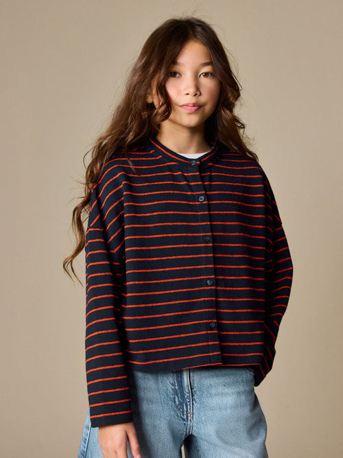 Navy/Red Textured Striped Cardigan (3-16yrs)
