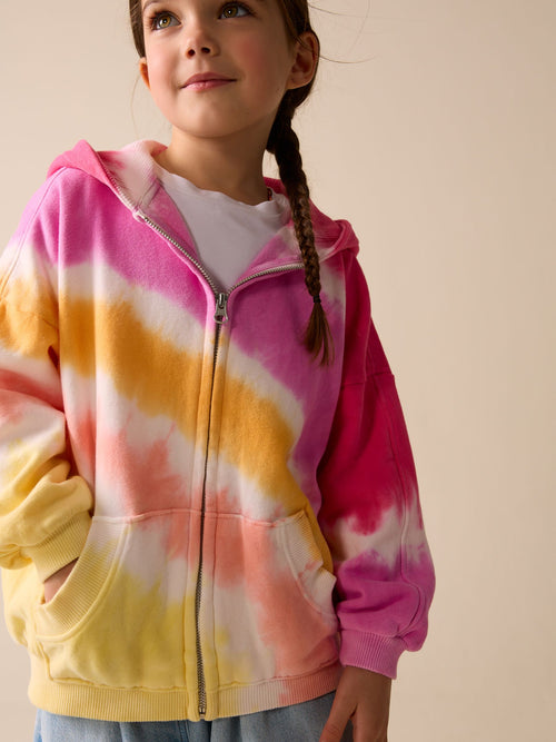 Pink Multi Tie Dye Zip Up Hoodie (3-16yrs)