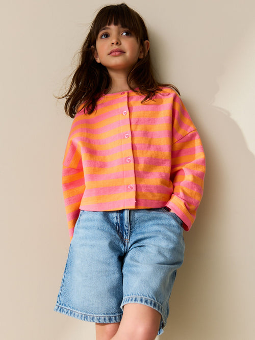 Pink/Orange Textured Striped Cardigan (3-16yrs)