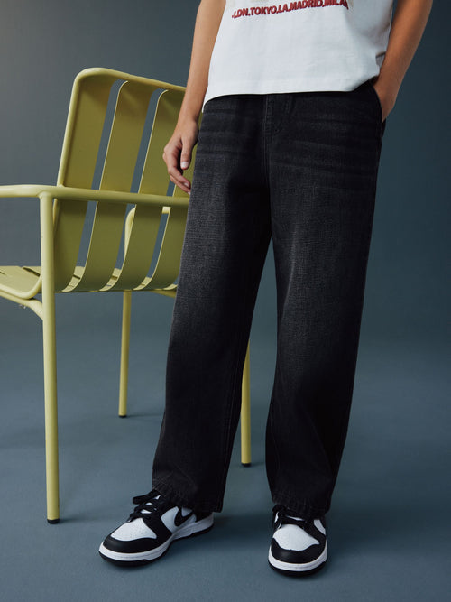Washed Black Wide Fit Pull On Jeans (3-16yrs)