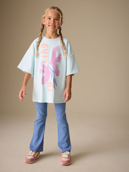 Blue Graphic T-Shirt and Kick Flare Set (3-16yrs)