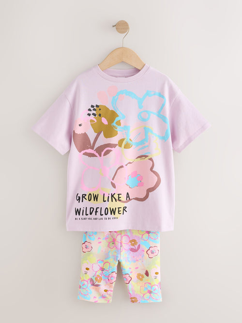 Lilac Purple Floral T-Shirt and Cycle Shorts Set (3-16yrs)