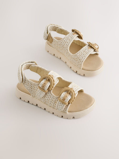 Neutral Raffia Standard Fit (F) Touch and Close Corkbed Sandals