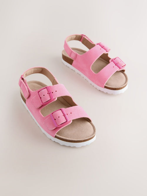 Pink Suede Standard Fit (F) Touch and Close Corkbed Sandals