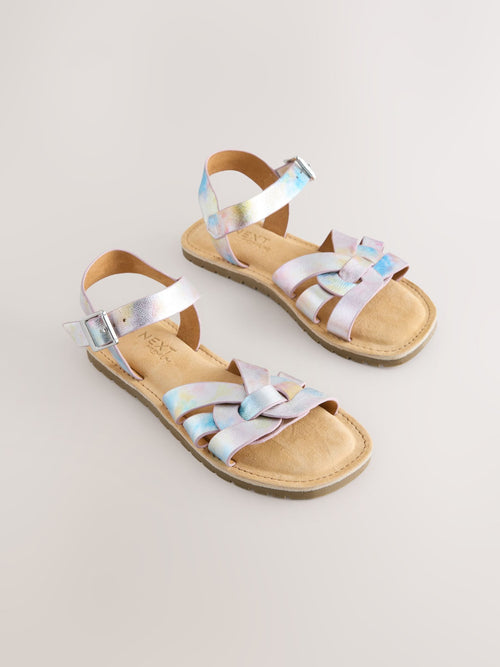 Pastel Metallic Standard Fit (F) Leather Woven Sandals