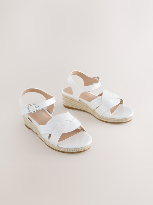 White Woven Heeled Wedge Sandals
