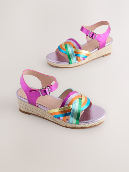 Rainbow Woven Heeled Wedge Sandals