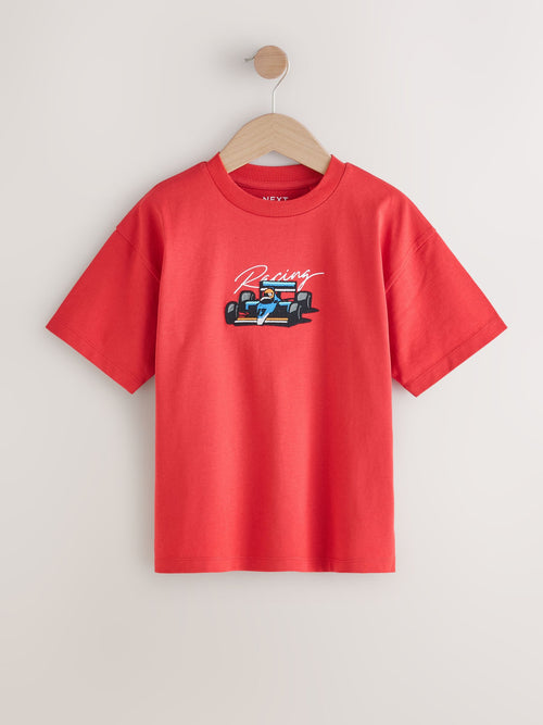 Red Car Embroidery Short Sleeve Graphic T-Shirt (3-16yrs)
